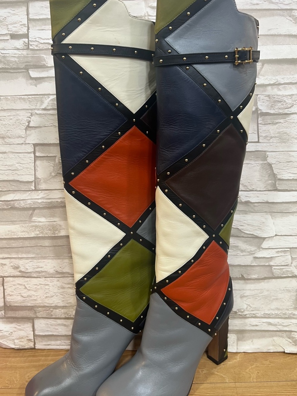 Valentino Garavani Multicolor Patchwork Leather Knee Boots - Picture 7 of 16